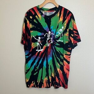 Mighty Fine Multicolor Tie-Dye Skeleton Skateboard Graphic T-Shirt
